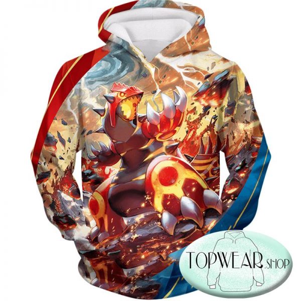 Pokemon Hoodies - Legendary Red Blazing Groudon Zip Up Hoodie
