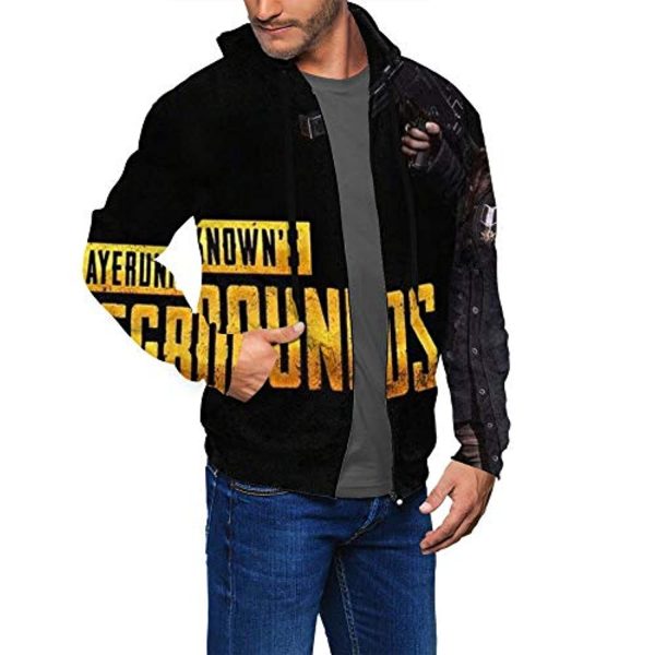 PUBG Hoodies - 3D Print Game Black Zipper Jacket with Pockets
