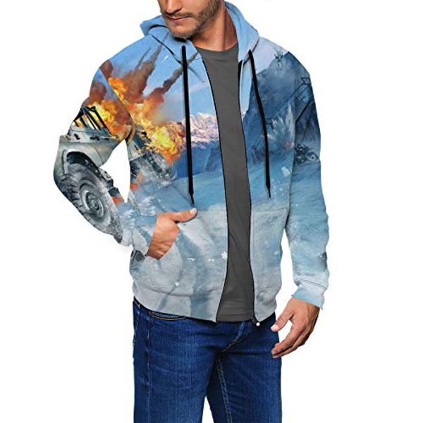 PUBG Hoodies - 3D Print Game Blue Zipper Jacket with Pockets