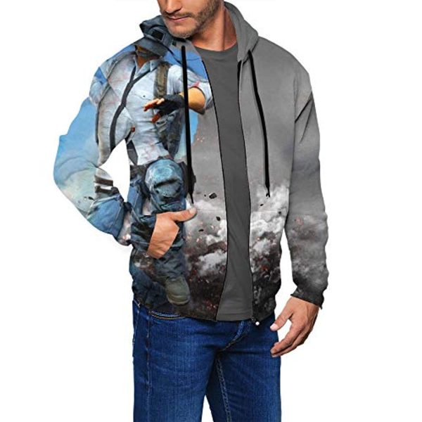 PUBG Hoodies - 3D Print Game Grey Zipper Jacket with Pockets