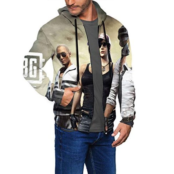 PUBG Hoodies - 3D Print Game Playerunknown's Battlegrounds Characters Beige Zipper Jacket with Pockets