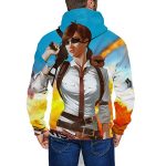 PUBG Hoodies - 3D Print Game Playerunknown's Battlegrounds Female Character Pullover with Pockets Bright Blue and Yellow