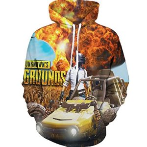 PUBG Hoodies - 3D Print Game Playerunknown's Battlegrounds Fire Yellow Pullover with Pockets