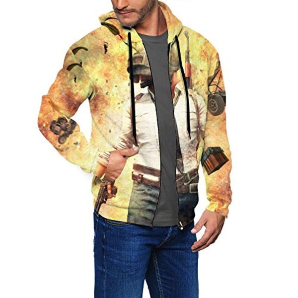 PUBG Hoodies - 3D Print Game Playerunknown's Battlegrounds Fire Yellow Zipper Jacket with Pockets