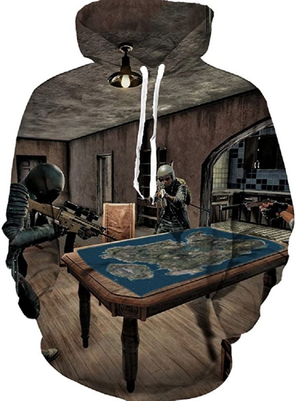 PUBG Hoodies - 3D Print Game Playerunknown's Battlegrounds Grey Pullover with Pockets