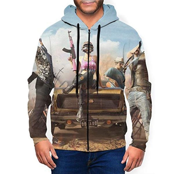 PUBG Hoodies - 3D Print Game Playerunknown's Battlegrounds Pullover with Pockets Blue and Grey