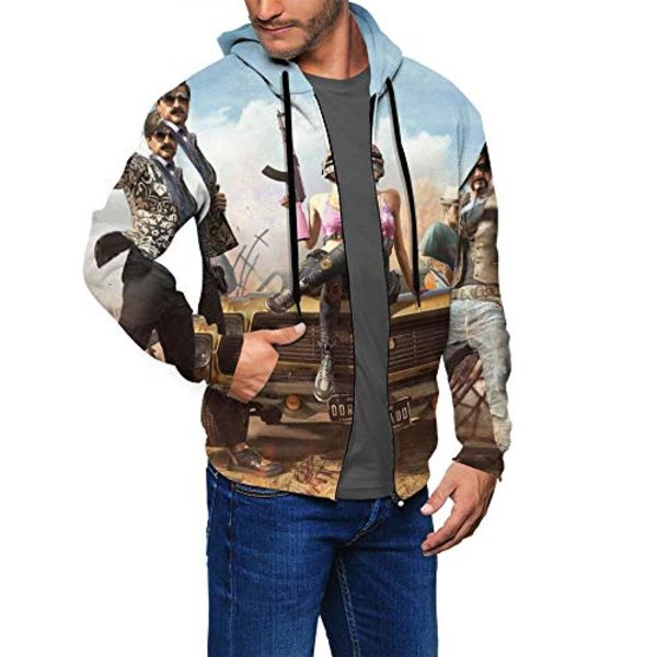 PUBG Hoodies - 3D Print Game Playerunknown's Battlegrounds Pullover with Pockets Blue and Grey