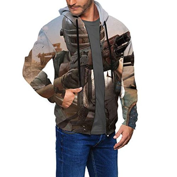 PUBG Hoodies - 3D Print Game Playerunknown's Battlegrounds Pullover with Pockets Grey