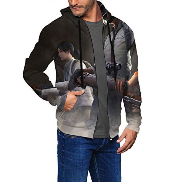 PUBG Hoodies - 3D Print Game Playerunknown's Battlegrounds Pullover with Pockets Grey