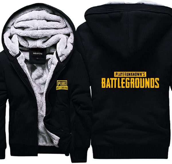 PUBG Thicken Hooded Coat - 3D Print Game Black Zipper Jacket with Pockets for Winter