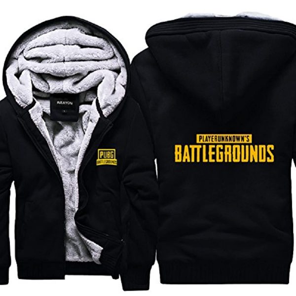 PUBG Thicken Hooded Coat - 3D Print Game Black Zipper Jacket with Pockets for Winter