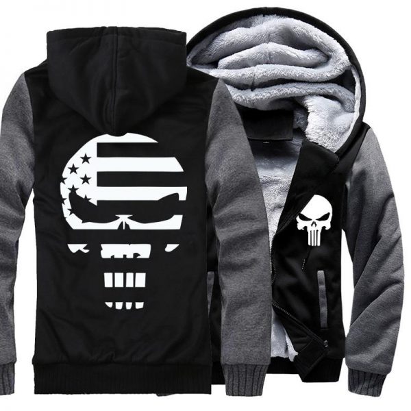 Punisher Jackets - Solid Color Punisher Movie Series Punisher Skull Fleece Jacket