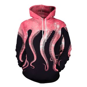Red Big Octopus Feet Digital Print Grey 3D Hoodie