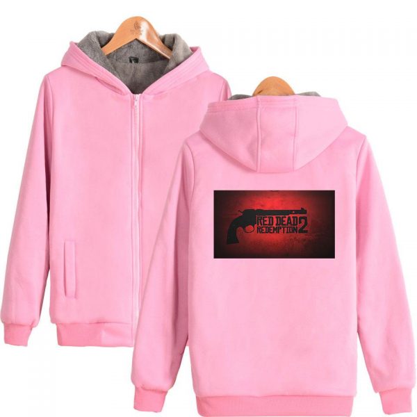 Red Dead Redemption 2 Jackets - Solid Color Red Dead Redemption Pistol Icon Fleece Jacket