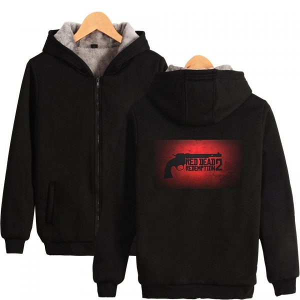 Red Dead Redemption 2 Jackets - Solid Color Red Dead Redemption Pistol Icon Fleece Jacket