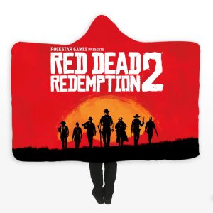 Red Dead Redemption - Red Dead Redemption Game Poster Red Fleece Hooded Blanket