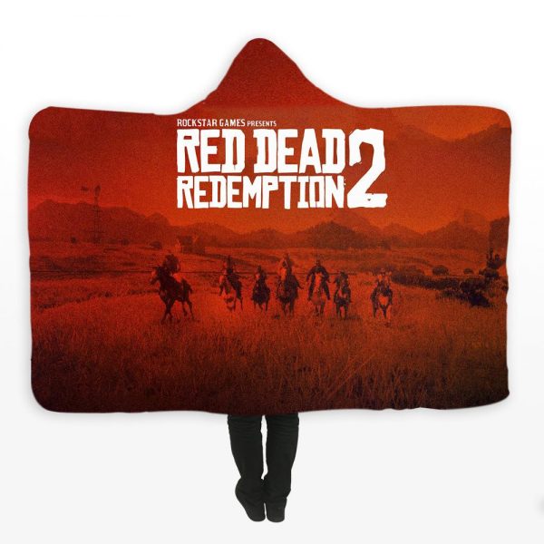 Red Dead Redemption - Red Dead Redemption Series Game Poster Red Fleece Hooded Blanket