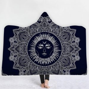 Religious Hooded Blankets - Religious Series Sun God Icon Black Fleece Hooded Blanket