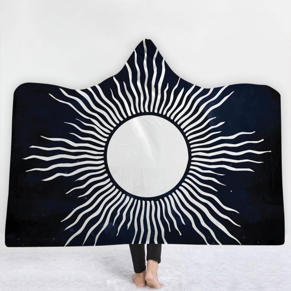 Religious Hooded Blankets - Religious Sun Icon Fleece White and Black Hooded Blanket