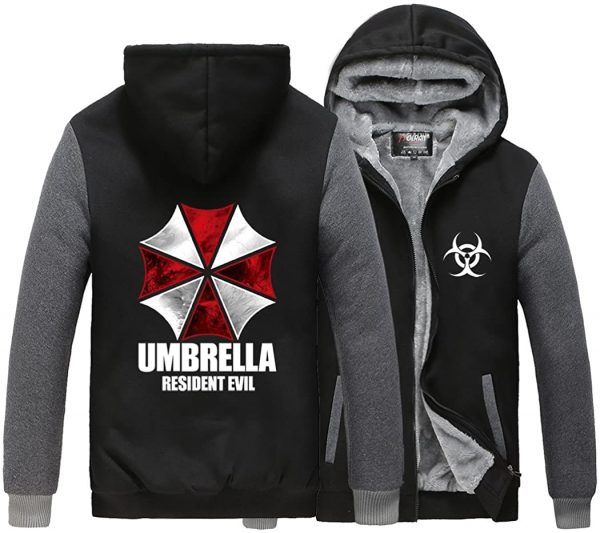 Resident Evil Hooded Jacket Coat - 3D Print Zip Up Umbrella Logo Fleeced Coat