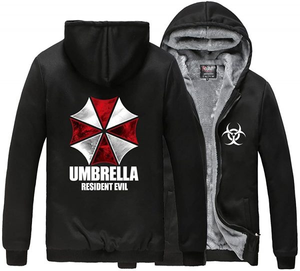Resident Evil Hooded Jacket Coat - 3D Print Zip Up Umbrella Logo Fleeced Coat
