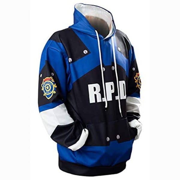 Resident Evil Hoodie - Leon Kennedy Blue 3D Print Pullover Drawstring Hoodie Hoodie