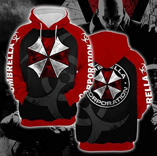 Resident Evil Hoodie -  Umbrella Pattern Red 3D Print Pullover Drawstring Hoodie