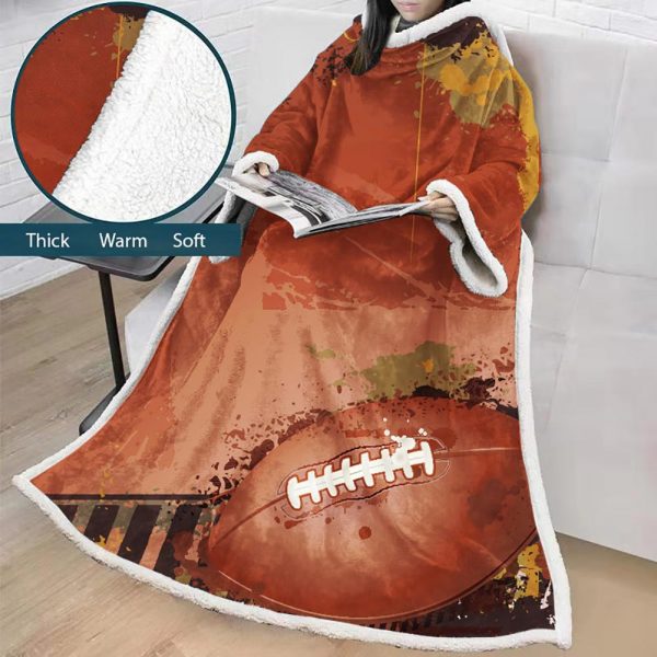 Rugby 3D Digital Printed Blanket With Sleeves-Sports Blanket Robe