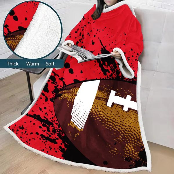 Rugby 3D Digital Printed Blanket With Sleeves-Sports Blanket Robe