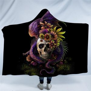 Skull By Sunima Art Hooded Blanket - Flowery Skull Blanket