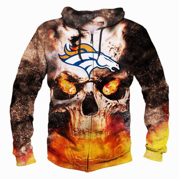 Skull Denver Broncos Hoodies - Pullover Grey Hoodie