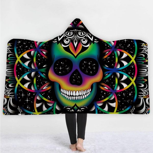 Skull Hooded Blankets - Animal Series Skull Galaxy Black Fleece Hooded Blanket