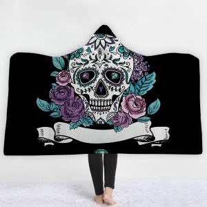 Skull Hooded Blankets - Animal Series Skull Pattern Black Fleece Hooded Blanket