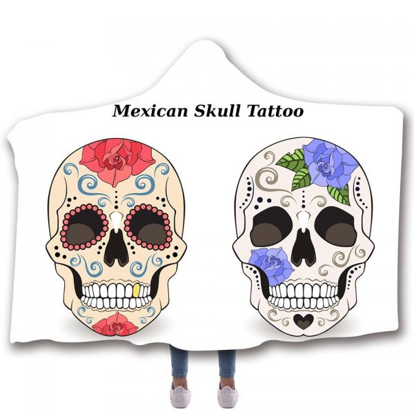 Skull Hooded Blankets - Red and Blue Skull Fleece Hooded Blanket