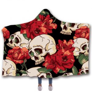 Skull Hooded Blankets - Skull and Flower Super Cool Fleece Hooded Blanket