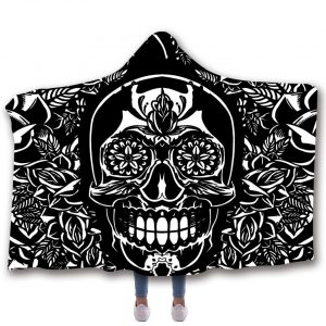 Skull Hooded Blankets - Skull Series Black and White Super Cool Fleece Hooded Blanket