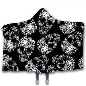 Skull Hooded Blankets - Skull Series Black Super Cool Fleece Hooded Blanket