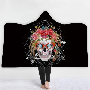 Skull Hooded Blankets - Skull Series Diamond Skull Super Cool Black Fleece Hooded Blanket