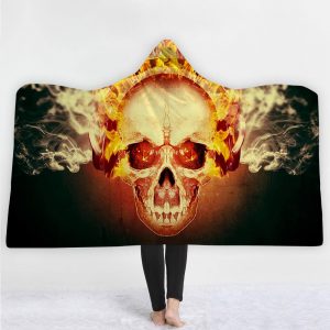 Skull Hooded Blankets - Skull Series Flame Skull Super Cool Fleece Hooded Blanket