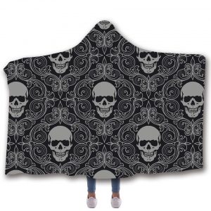 Skull Hooded Blankets - Skull Series Terror Black Fleece Hooded Blanket
