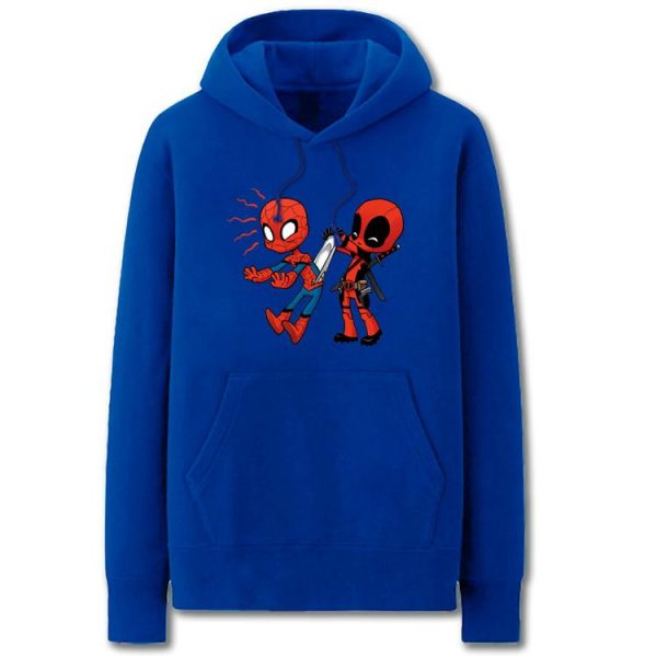 Spiderman and Deadpool Hoodies - Funny Solid Color Spiderman and DeadpoolCartoon Style Cute Fleece Hoodie