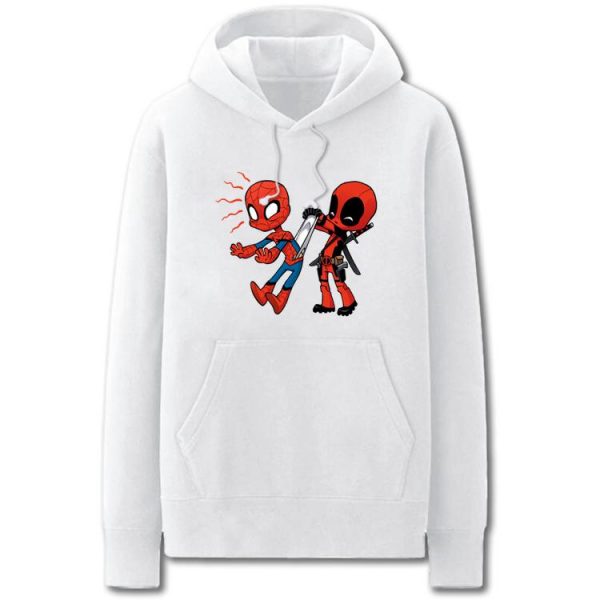 Spiderman and Deadpool Hoodies - Funny Solid Color Spiderman and DeadpoolCartoon Style Cute Fleece Hoodie