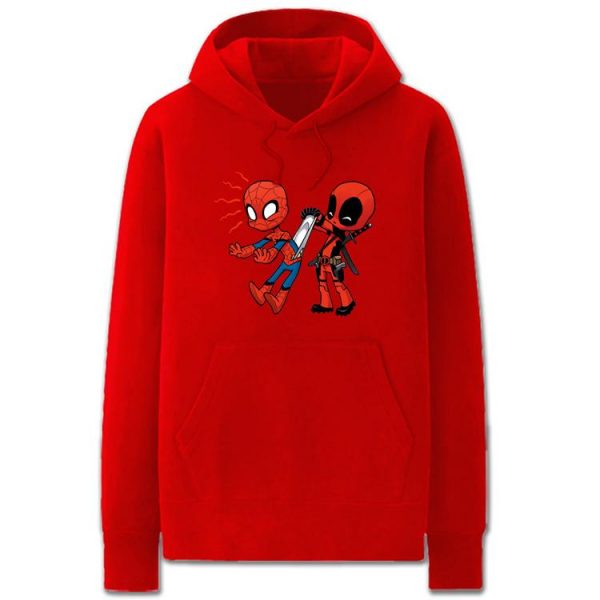 Spiderman and Deadpool Hoodies - Funny Solid Color Spiderman and DeadpoolCartoon Style Cute Fleece Hoodie