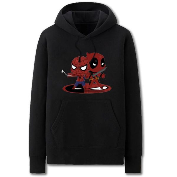 Spiderman and Deadpool Hoodies - Solid Color Cartoon Style Spiderman Deadpool Funny Fleece Hoodie