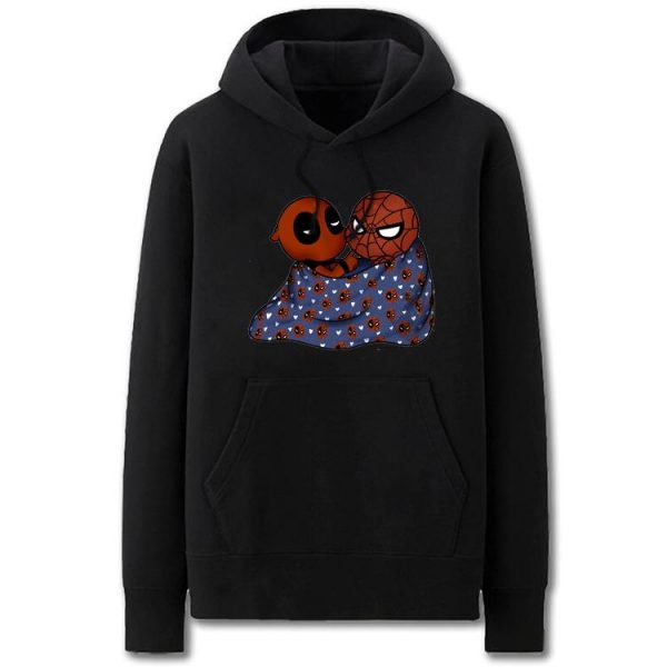 Spiderman and Deadpool Hoodies - Solid Color Spiderman Deadpool Cartoon Style Super Funny Fleece Hoodie
