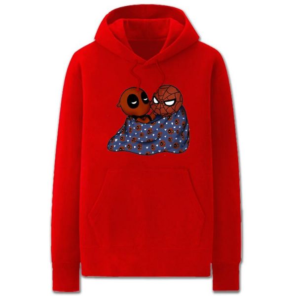 Spiderman and Deadpool Hoodies - Solid Color Spiderman Deadpool Cartoon Style Super Funny Fleece Hoodie