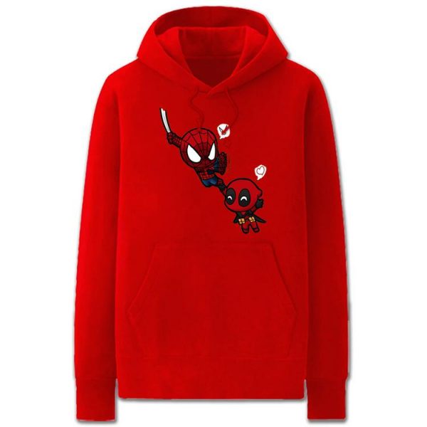 Spiderman and Deadpool Hoodies - Super Funny Solid Color Hero Spiderman and Deadpool Cartoon Style Fleece Hoodie