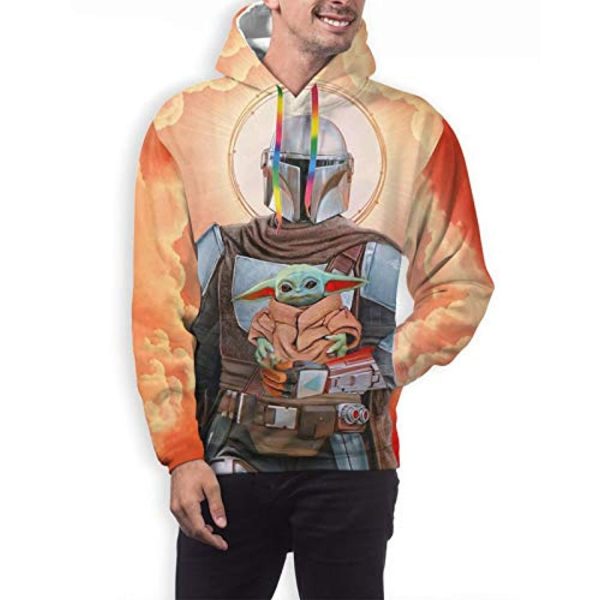 Star Wars Hoodies - Star Wars The Mandalorian and Baby Yoda Orange 3D Print Hooded Jumper with Pocket
