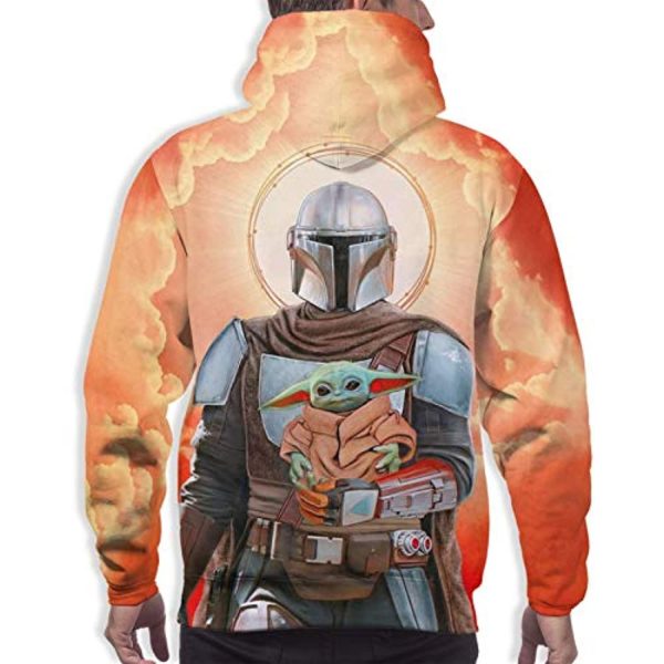Star Wars Hoodies - Star Wars The Mandalorian and Baby Yoda Orange 3D Print Hooded Jumper with Pocket