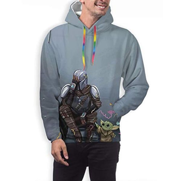 Star Wars Hoodies - Star Wars the Mandalorian Baby Yoda 3D Print Grey Hooded Jumper with Pocket